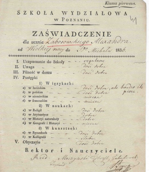 Swiadectwo ucznia Krolewskiego Gimnazjum w Lesznie (09)