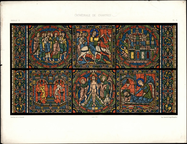 Monografie de la Cathedrale de Chartres - Atlas - Vitrail de la vie de Jesus Christ Feuille D - Chromo-lithographie