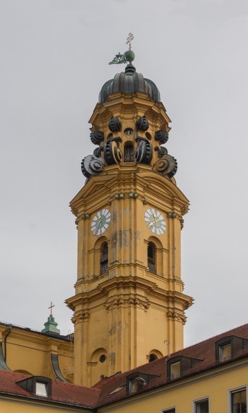 South bell tower Theatinekirche from courtyard Munich