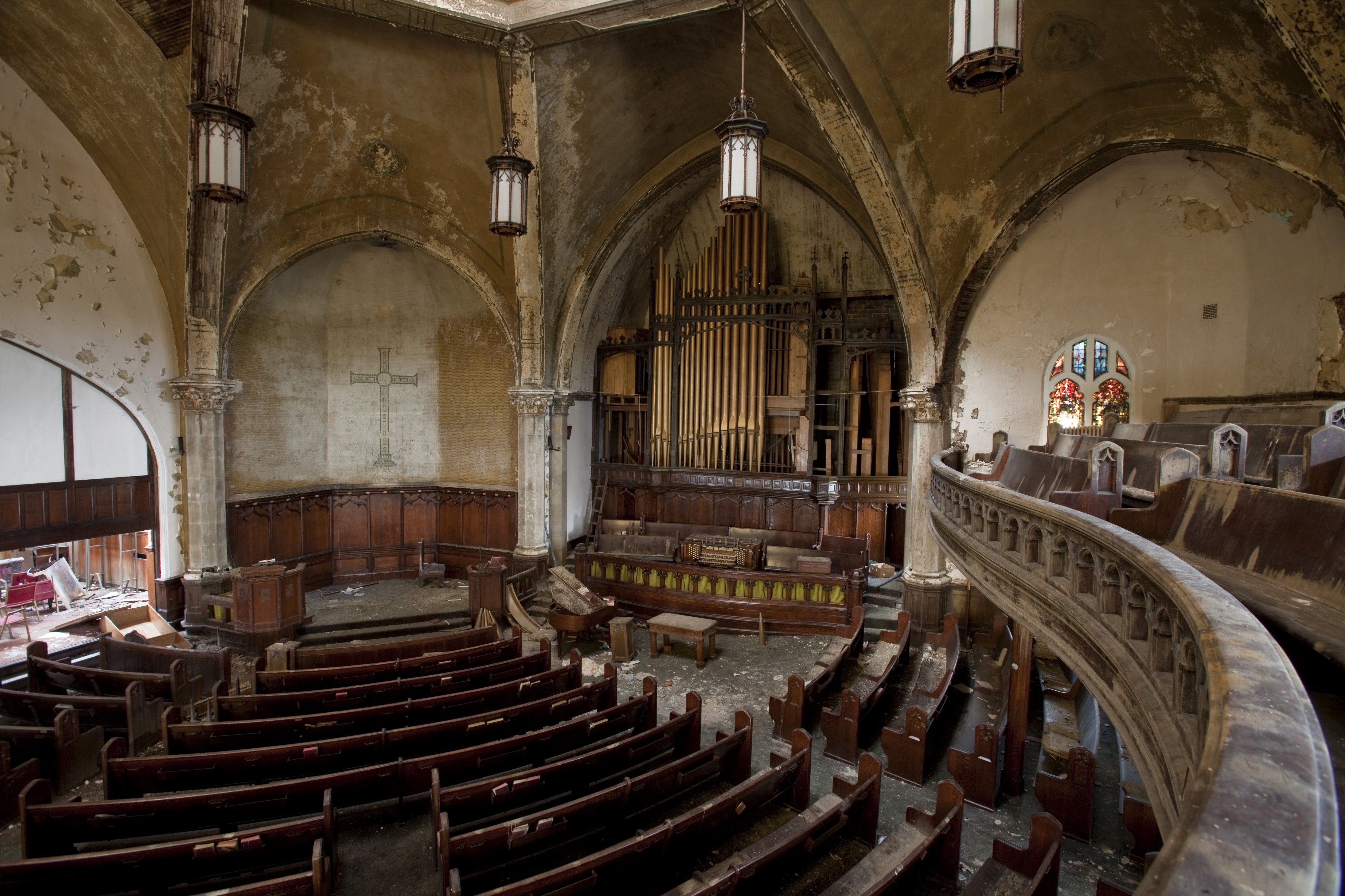 Woodward Avenue Presbyterian Church view from balcony detail on seating