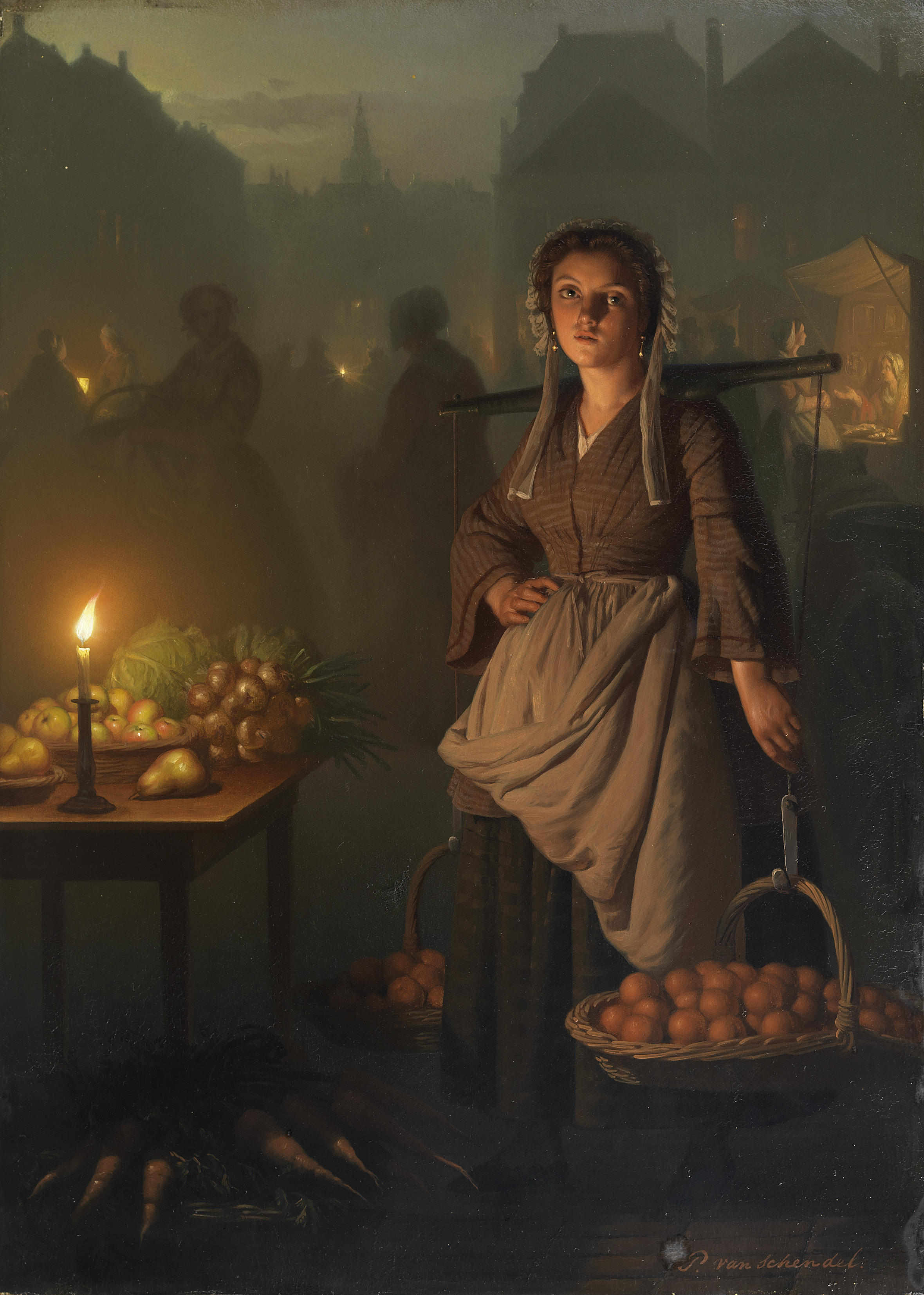 Petrus van Schendel Market by candlelight