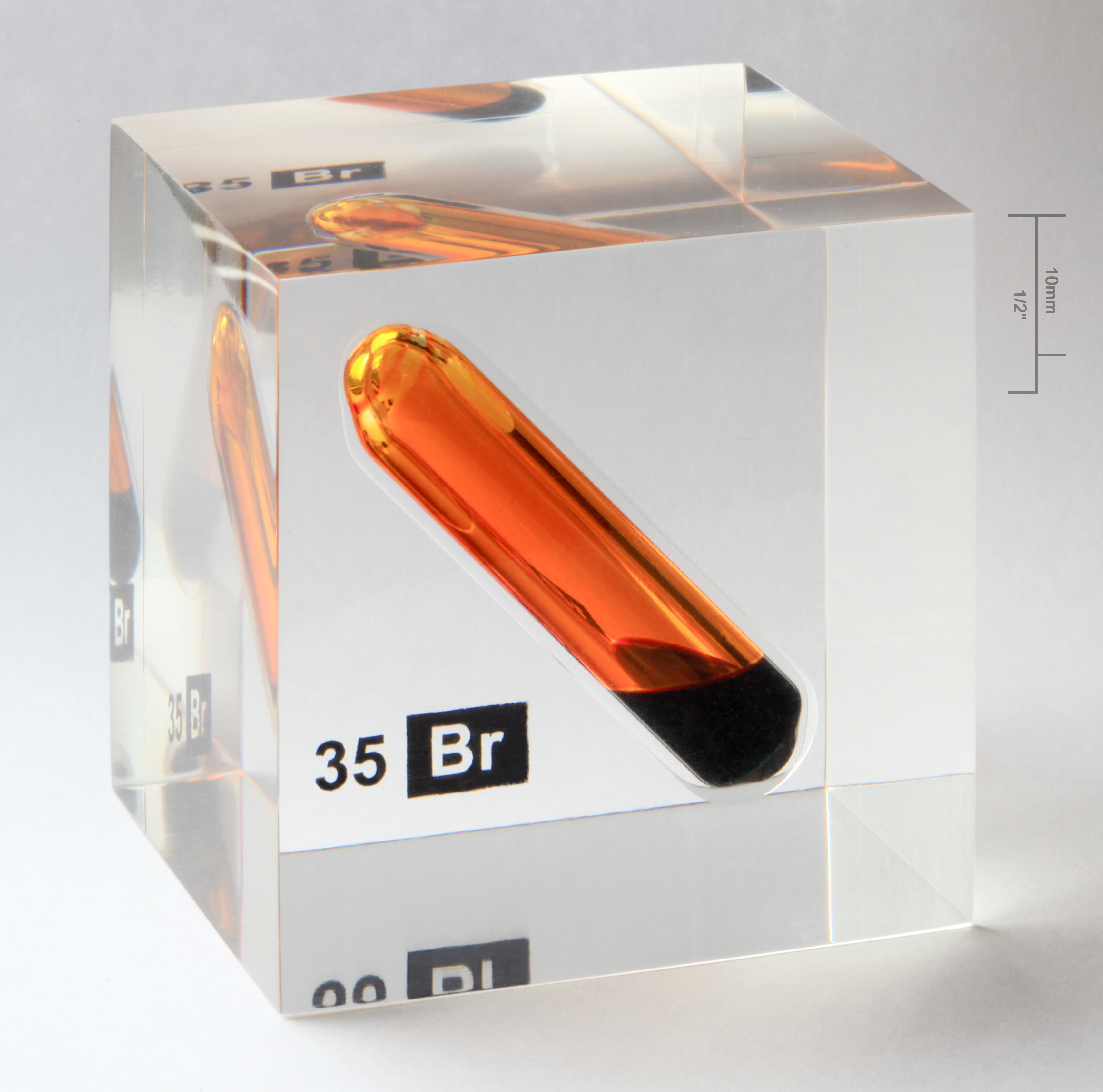 Bromine vial in acrylic cube