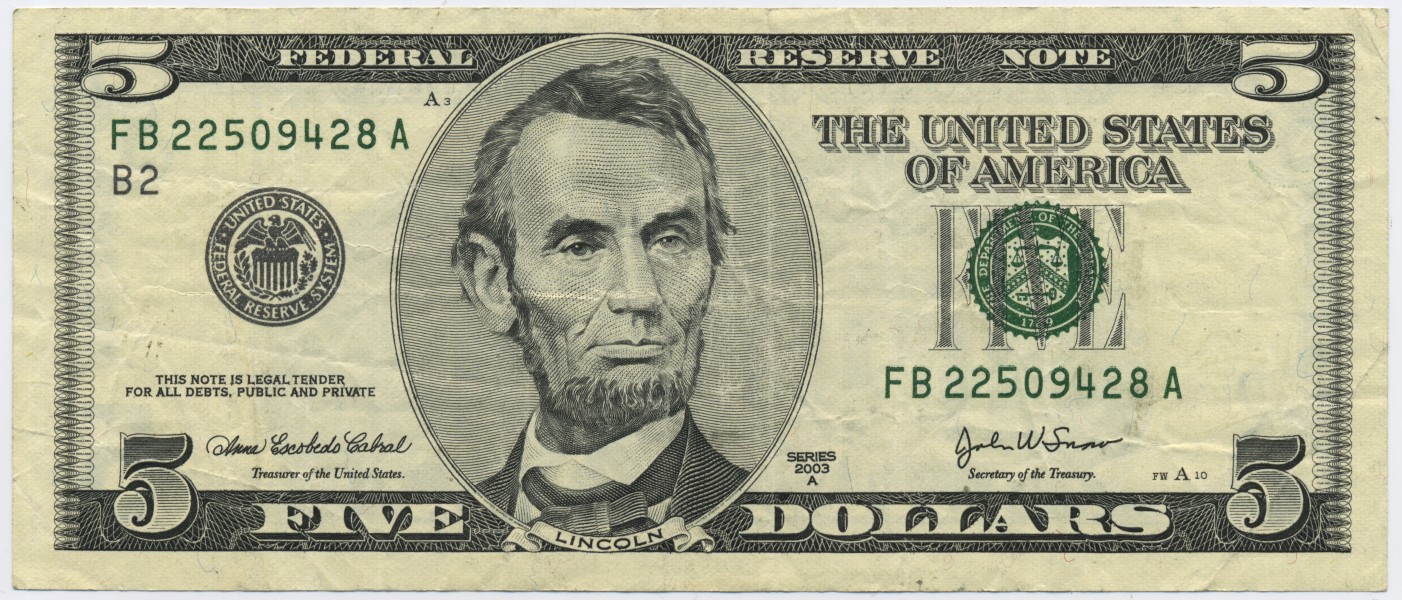 US $5 obverse