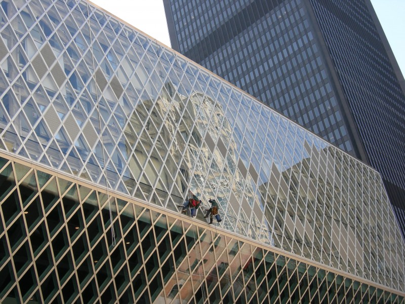 Seattle Public Library window washers 04