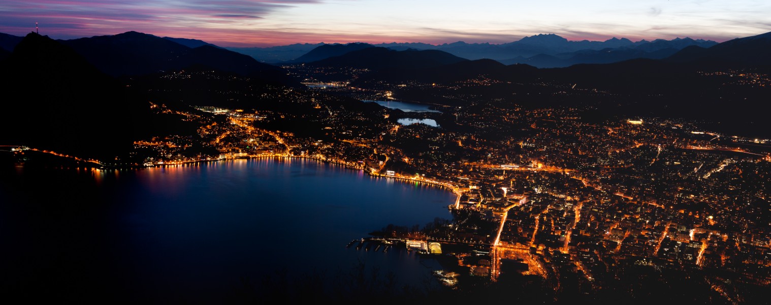 Panorama of Lugano at Sunset
