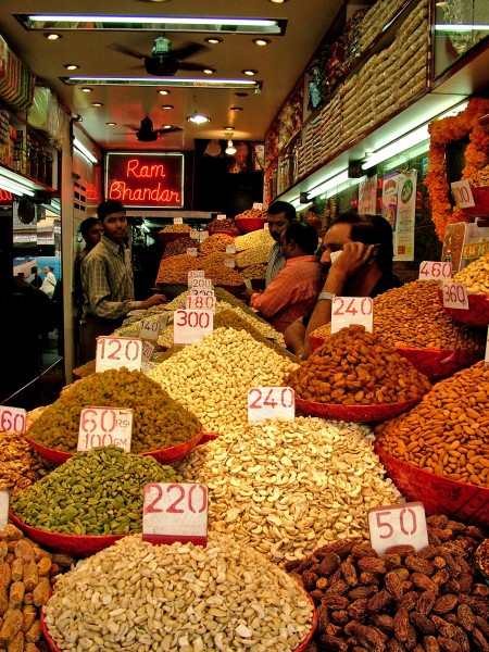 A dry fruit shop in the Spice Market of Old Delhi