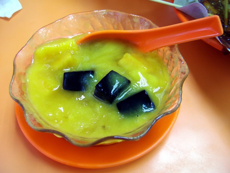 Mango pudding with black jelly bits by Mr Wabu in Hong Kong