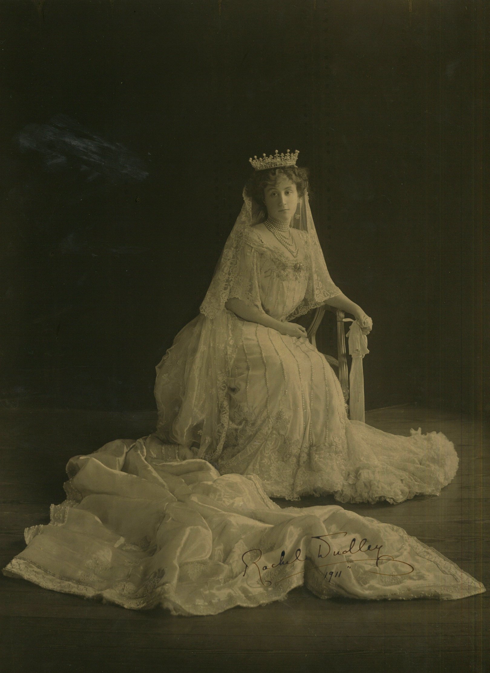 Portrait of the Governor's wife, Rachel, Lady Dudley, in court dress, 1911, autographed and presented to the NSW Bush Nursing Association - photographer unknown, London (6262628746)