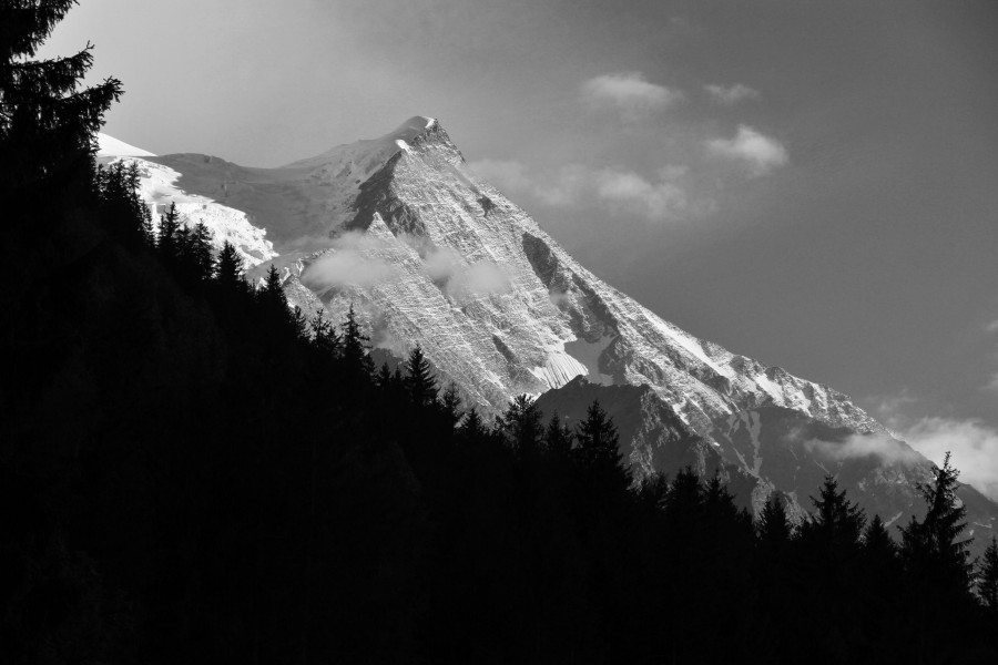 Aiguille du Goûter from Chamonix, 2010 July 7, bw