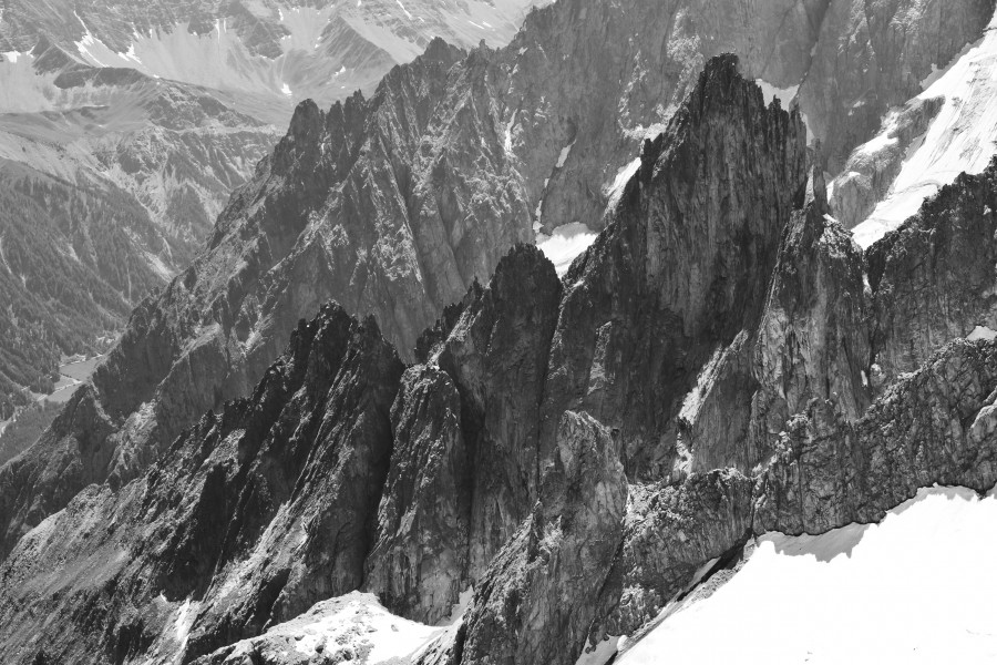 Brenva ridge from Punta Helbronner, 2010 July, bw