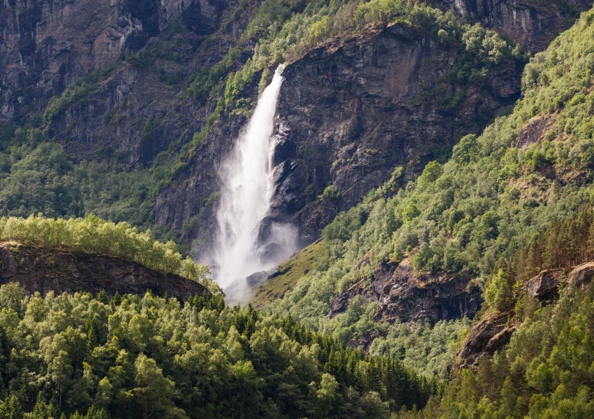 a waterfall in Norway seen from a Flåm line train open window, near Flåm, June 2014, picture 16