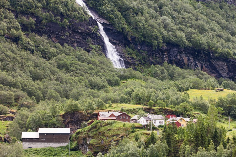 a waterfall in Norway seen from a Flåm line train open window, near Flåm, June 2014, picture 20