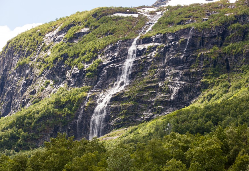 a waterfall in Norway seen from a Flåm line train open window, near Flåm, June 2014, picture 24