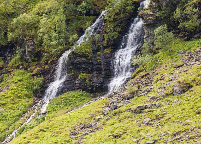 waterfalls in Norway seen from a Flåm line train open window, near Flåm, June 2014, picture 28