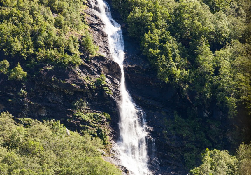 a waterfall in Norway seen from a Flåm line train open window, near Flåm, June 2014, picture 53