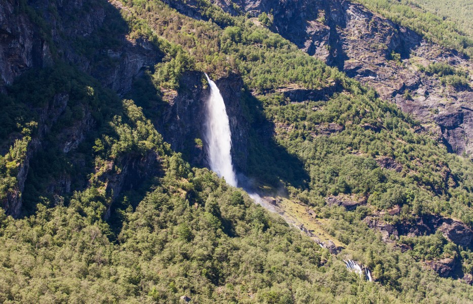 a waterfall in Norway seen from a Flåm line train open window, near Flåm, June 2014, picture 54