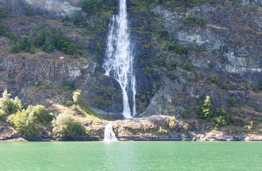 a waterfall falling into a branch of the Sognefjord, Norway, near Flåm, June 2014, picture 64