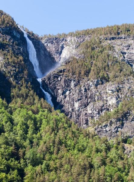 a waterfall falling into a branch of the Sognefjord, Norway, near Flåm, June 2014, picture 81