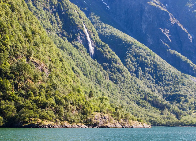 a waterfall falling into a branch of the Sognefjord, Norway, near Flåm, June 2014, picture 88