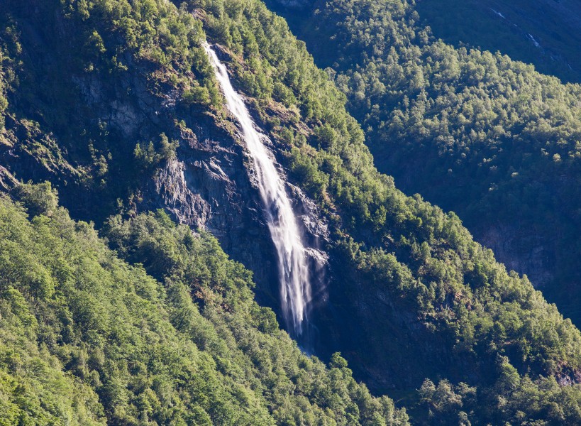 a waterfall falling into a branch of the Sognefjord, Norway, near Flåm, June 2014, picture 89