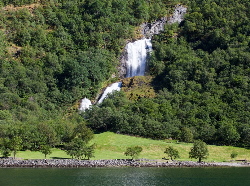 a waterfall falling into a branch of the Sognefjord, Norway, near Flåm, June 2014, picture 93