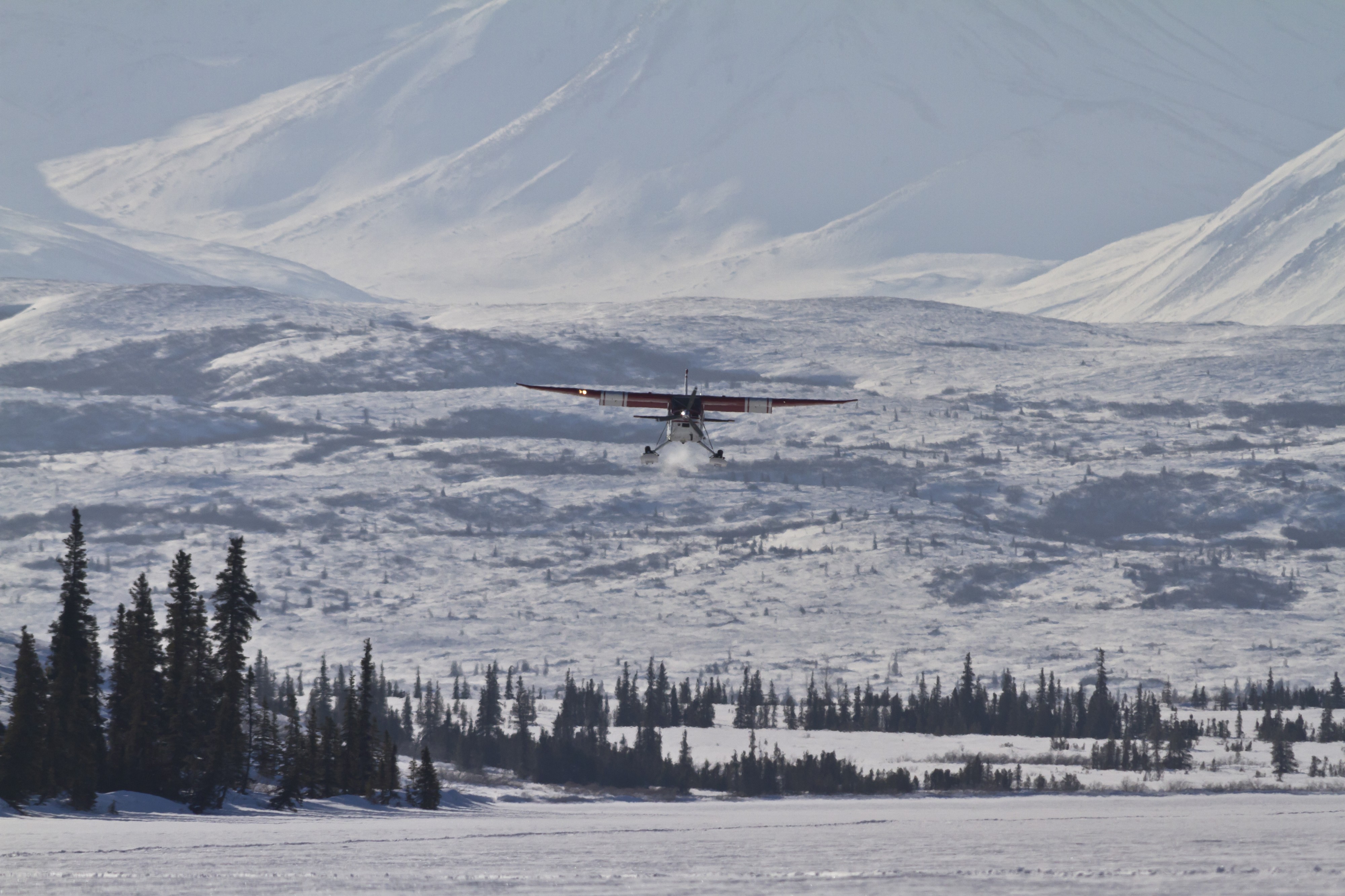 Plane Approaches Wonder Lake (7065247341)